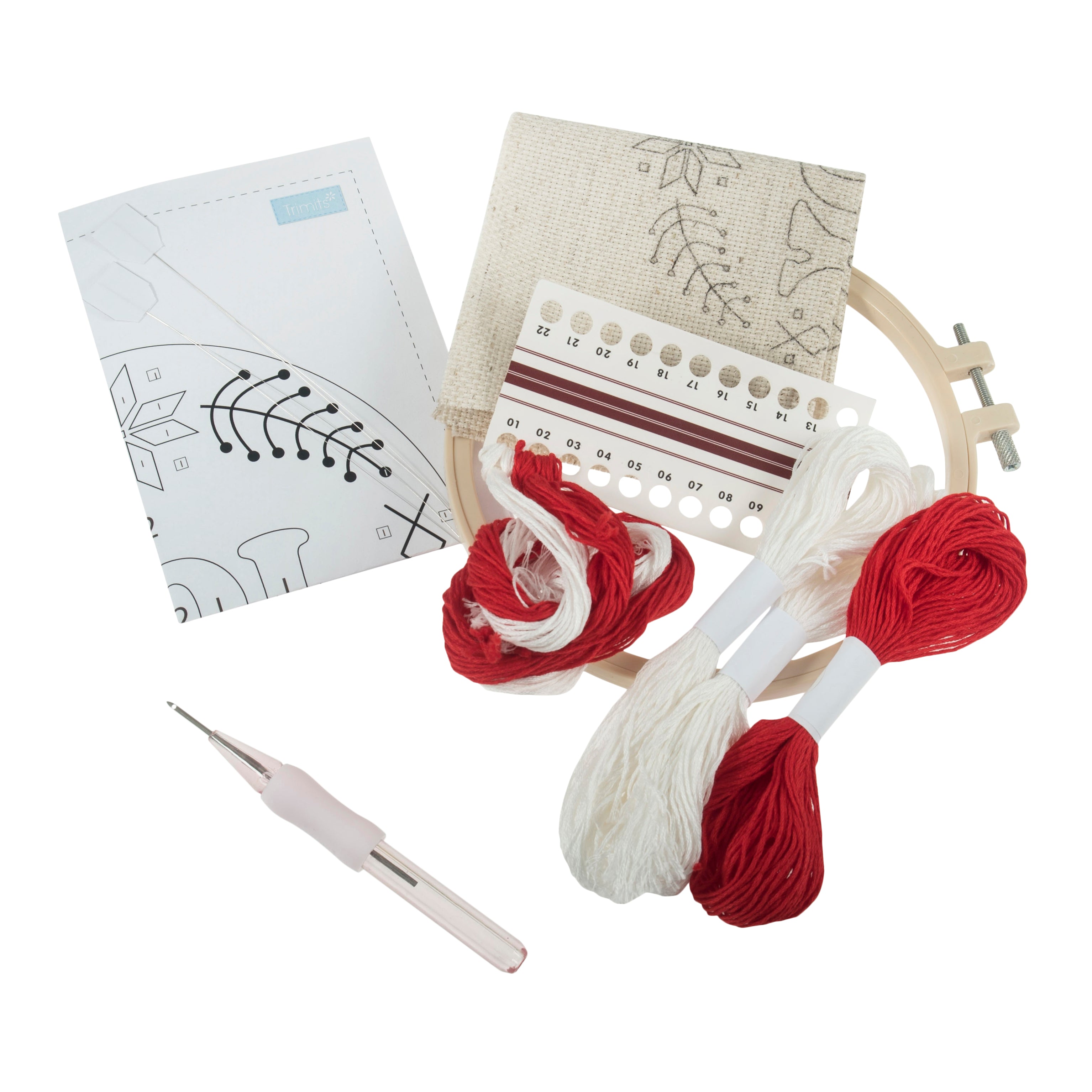 Trimits Punch Needle Kit Ð Floss and Hoop: Christmas Joy, 15.2cm Diameter, Includes Floss, Hoop, Fabric, Punch Needle, and Instructions - 0