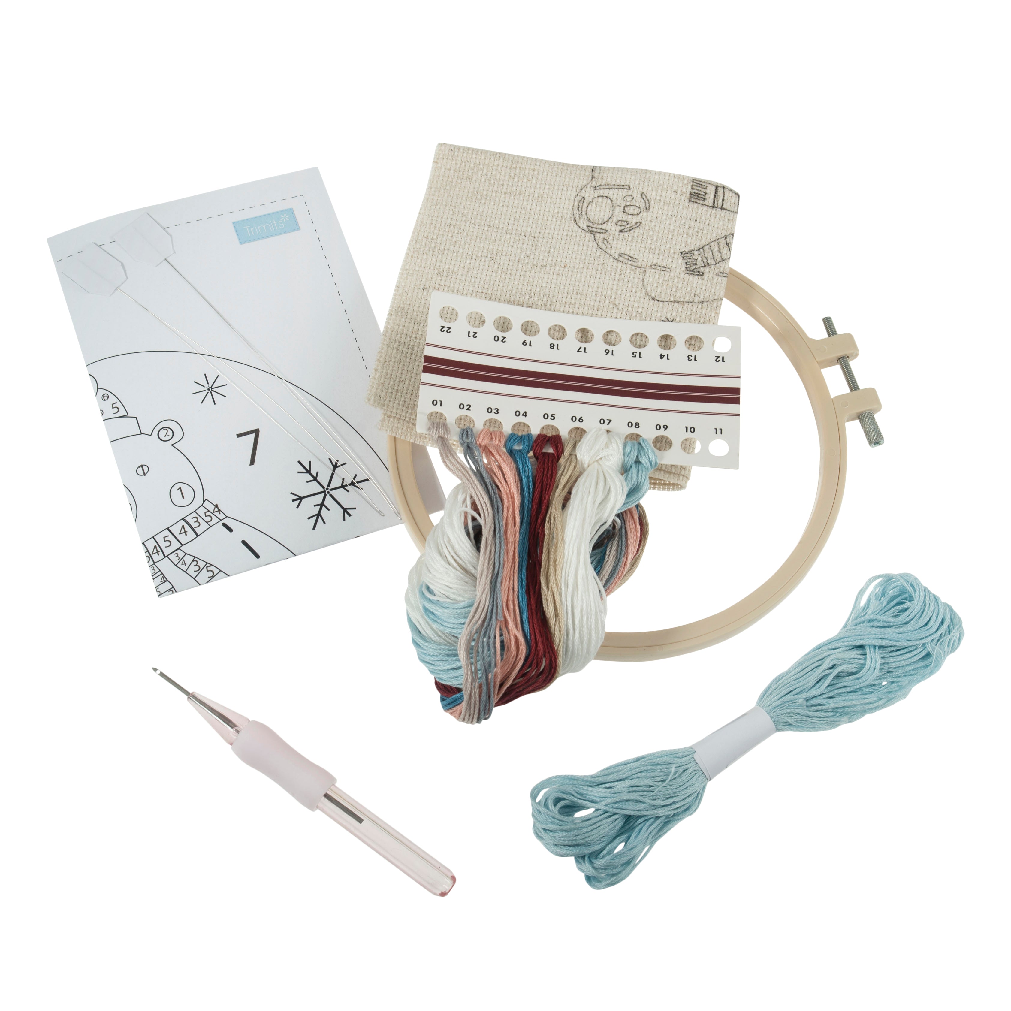 Trimits Punch Needle Kit Ð Floss and Hoop: Christmas Polar Bear, 15.2cm Diameter, Includes Floss, Hoop, Fabric, Punch Needle, and Instructions - 0