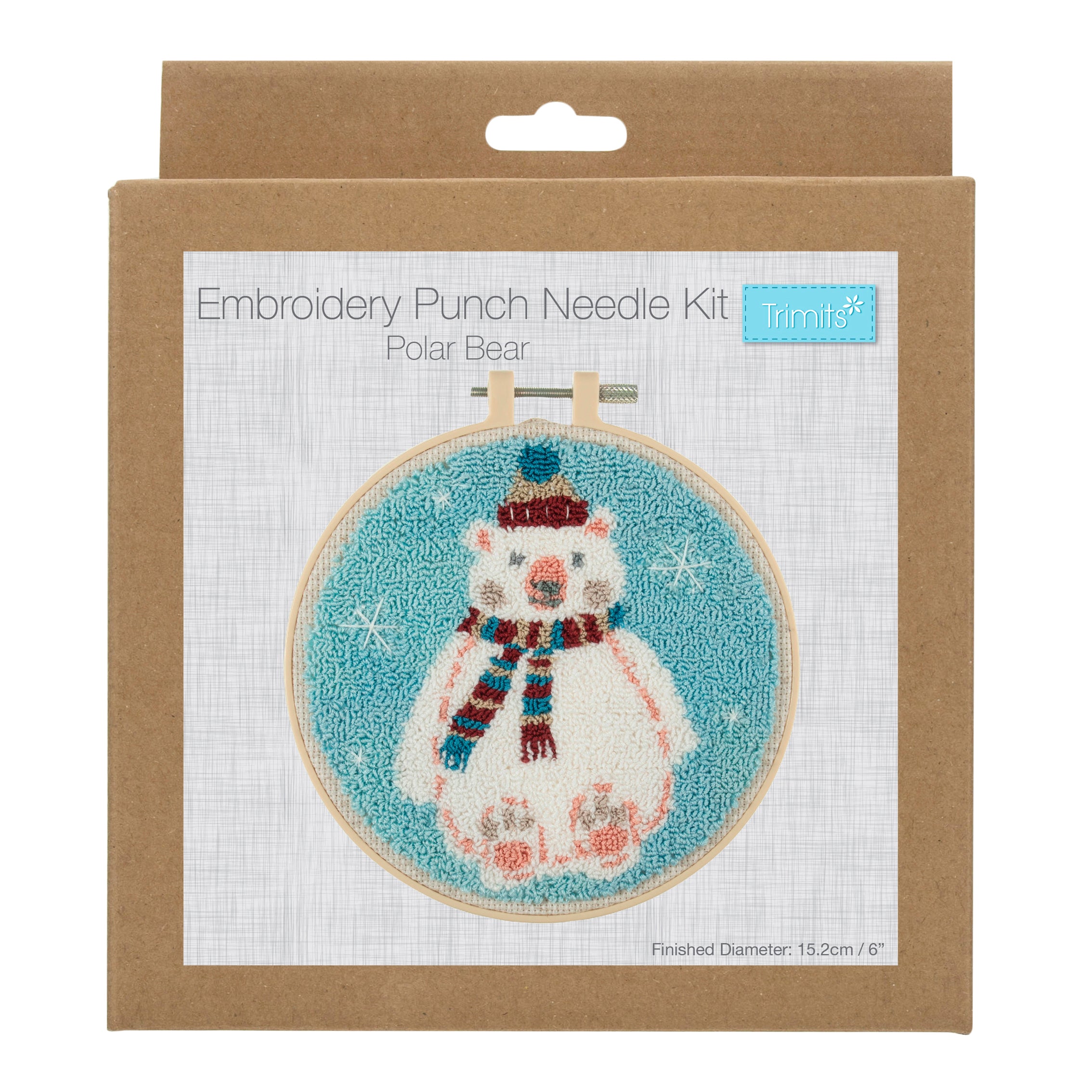 Trimits Punch Needle Kit Ð Floss and Hoop: Christmas Polar Bear, 15.2cm Diameter, Includes Floss, Hoop, Fabric, Punch Needle, and Instructions