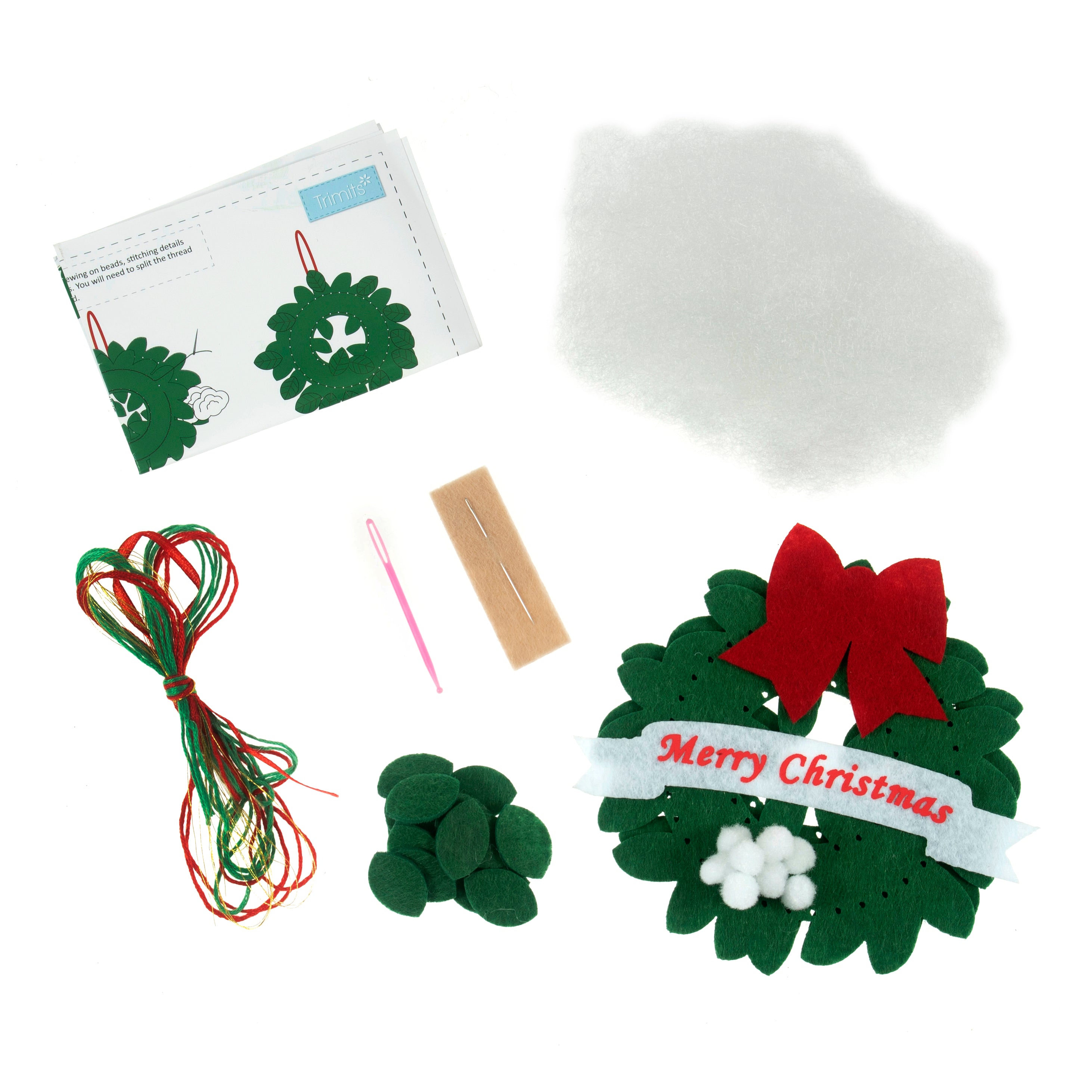 Trimits Felt Decoration Kit Ð Christmas Nordic Snowflake, 9x12cm, Includes Felt Shapes, Stuffing, Beads, Sequins, Thread, and Pom Poms