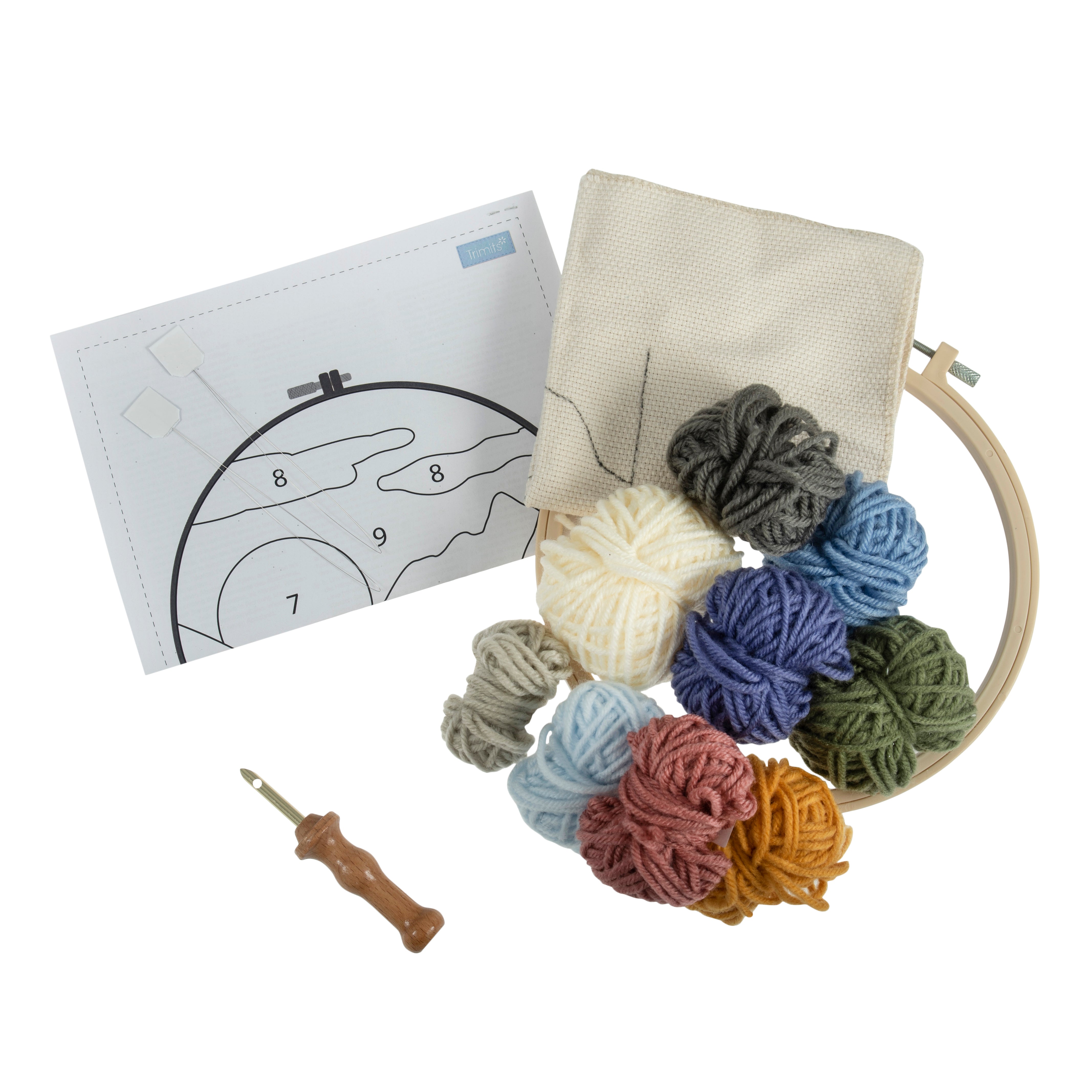 Trimits Punch Needle Kit Ð Yarn and Hoop: Landscape, 20.3cm Diameter, Includes Yarn, Hoop, Fabric, Punch Needle, Instructions in EN, FR, GER - 0