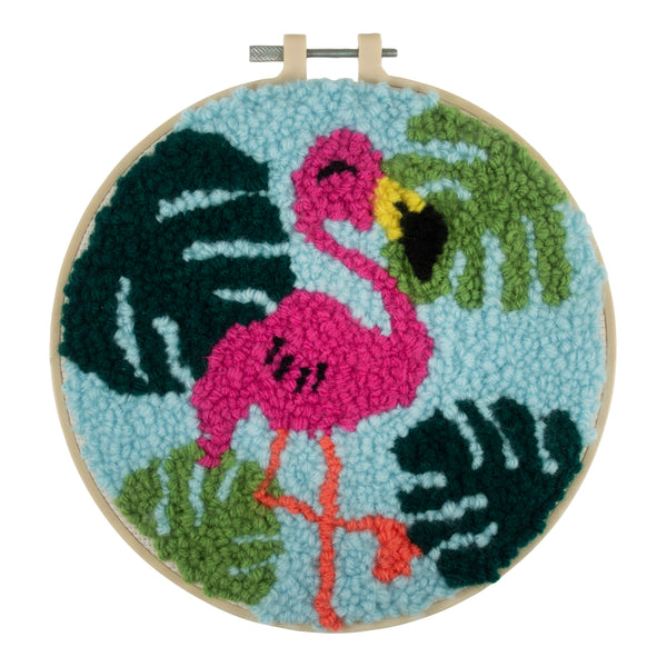 Trimits Punch Needle Kit Ð Yarn and Hoop: Flamingo, 20.3cm Diameter, Includes Yarn, Hoop, Fabric, Punch Needle, Instructions in EN, FR, GER