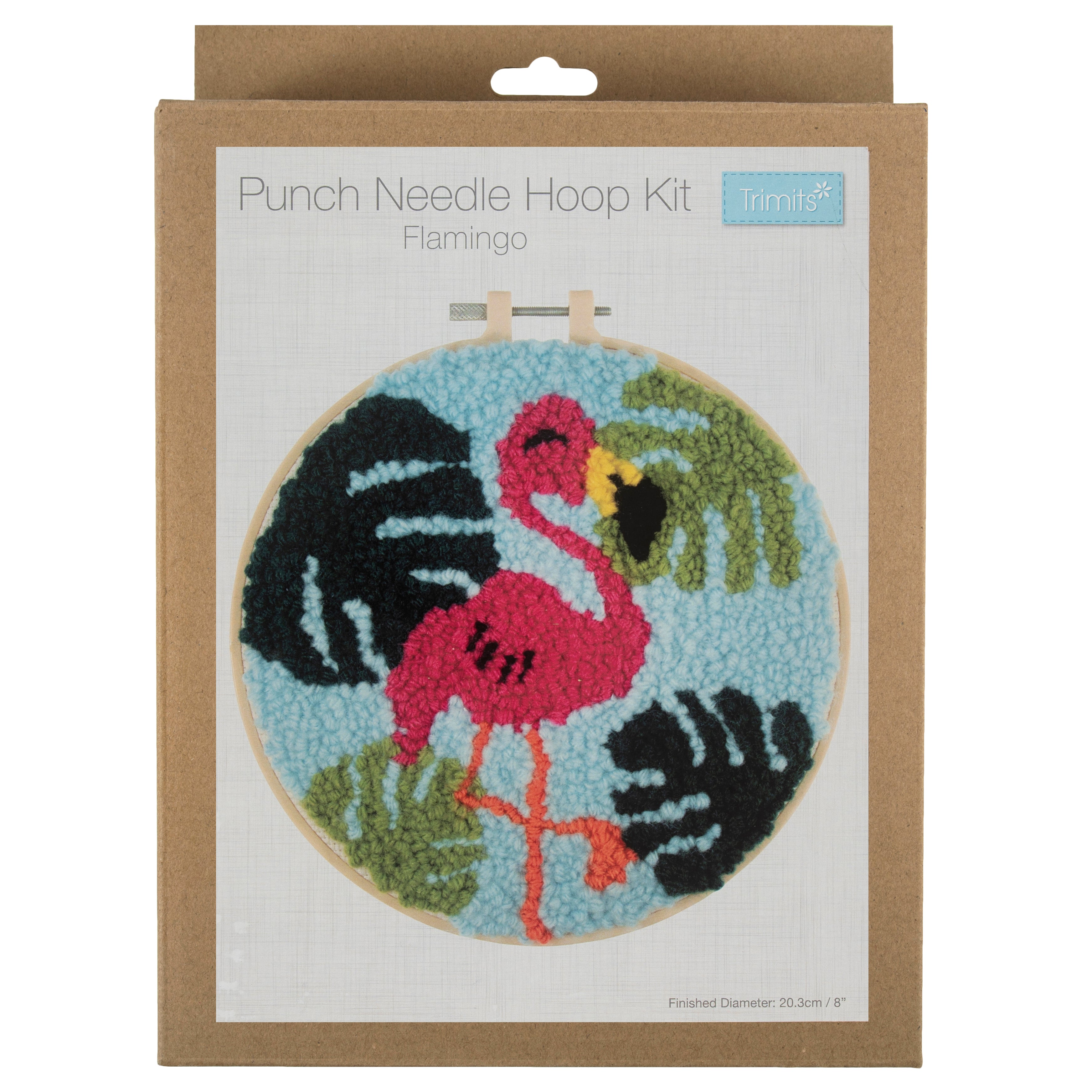 Trimits Punch Needle Kit Ð Yarn and Hoop: Flamingo, 20.3cm Diameter, Includes Yarn, Hoop, Fabric, Punch Needle, Instructions in EN, FR, GER