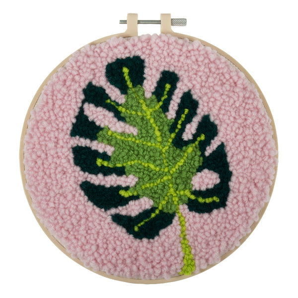 Trimits Punch Needle Kit Ð Yarn and Hoop: Cheese Plant, 20.3cm Diameter, Includes Yarn, Hoop, Fabric, Punch Needle, Instructions in EN, FR, GER