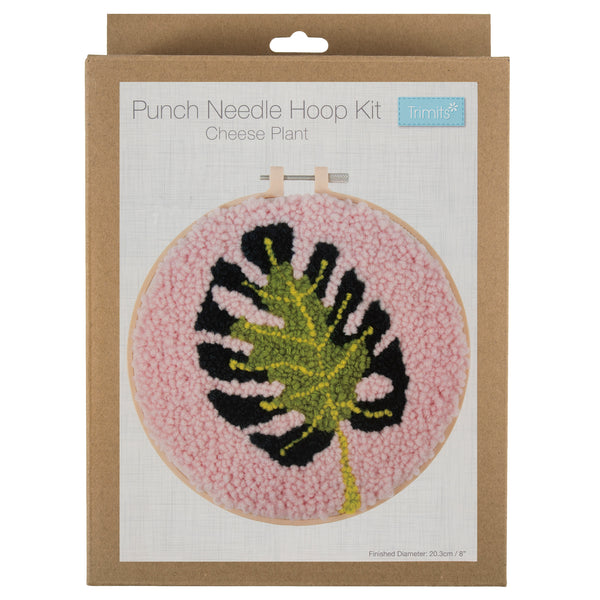 Trimits Punch Needle Kit Ð Yarn and Hoop: Cheese Plant, 20.3cm Diameter, Includes Yarn, Hoop, Fabric, Punch Needle, Instructions in EN, FR, GER