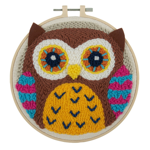 Trimits Punch Needle Kit Ð Yarn and Hoop: Owl, 20.3cm Diameter, Includes Yarn, Hoop, Fabric, Punch Needle, Instructions in EN, FR, GER