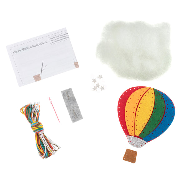 Kit de decoración de fieltro Trimits: globo aerostático, 2 x 6 x 13 cm, incluye fieltro precortado, relleno, cuentas, hilo e instrucciones
