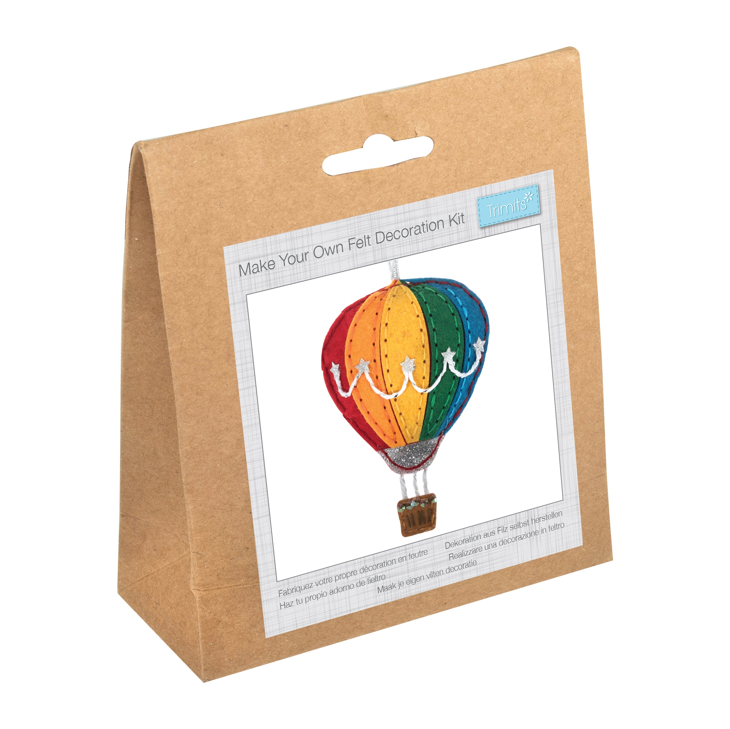 Trimits Felt Decoration Kit Ð Hot Air Balloon, 2x6x13cm, Includes Pre-Cut Felt, Stuffing, Beads, Thread, and Instructions