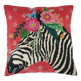 Trimits Half Stitch Tapestry Kit Cushion: Zebra, 40x40cm, Includes Pre-Printed Canvas, Acrylic Yarns, Needle, Cushion Back, Instruction...