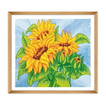 Trimits Counted Cross Stitch Kit Ð Large: Sunflowers, 36x36cm, Includes Aida Fabric, Pre-Sorted Threads, Needle, Personalizing Alphabet, Instructions in English, French, German - 0