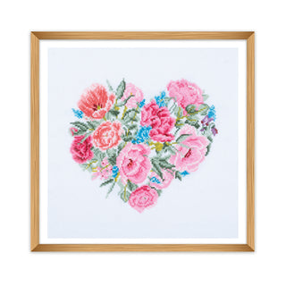 Trimits Counted Cross Stitch Kit Ð Large: Floral Heart, 36x36cm, Includes Aida Fabric, Pre-Sorted Threads, Needle, Personalizing Alphabet, Instructions in English, French, German