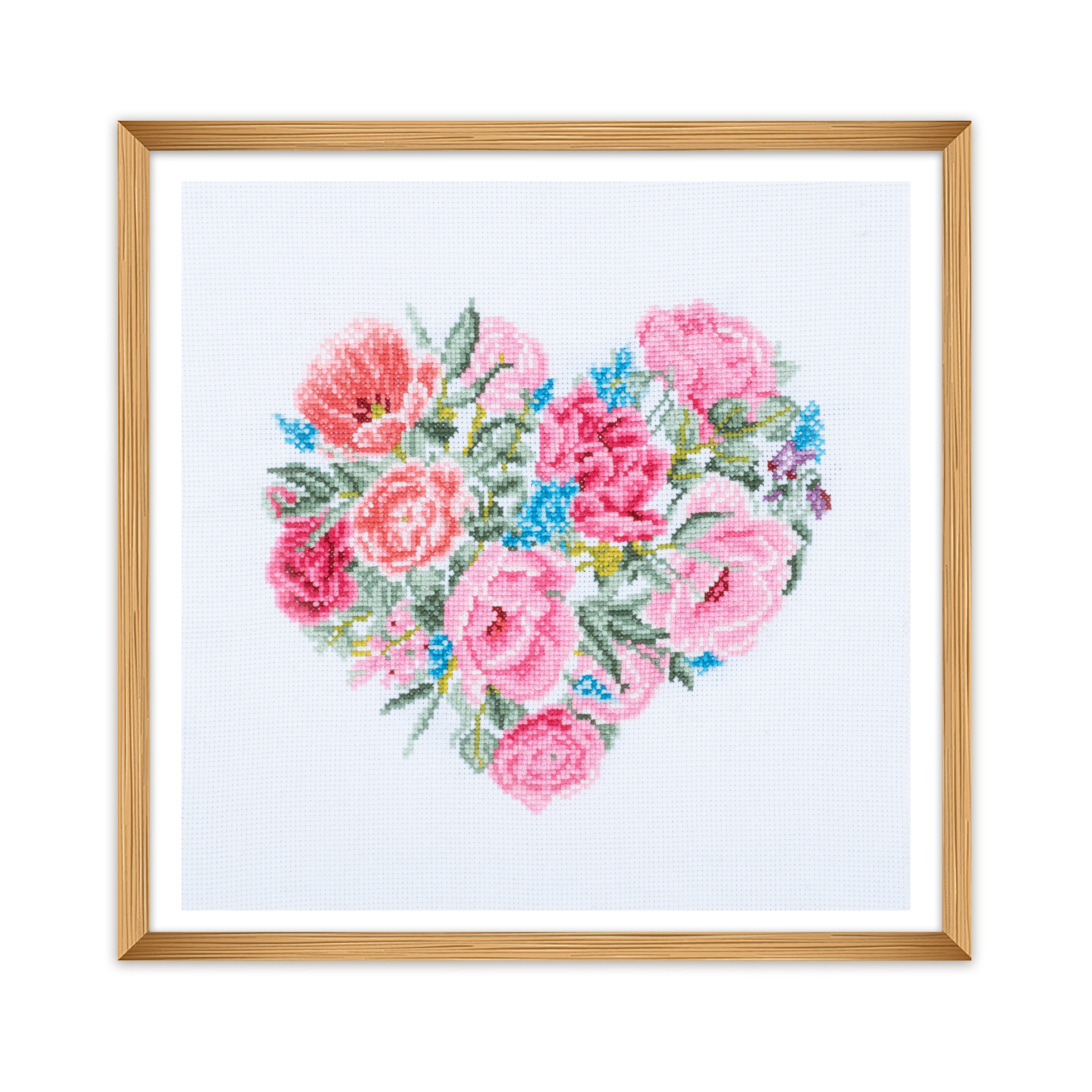 Trimits Counted Cross Stitch Kit Ð Large: Floral Heart, 36x36cm, Includes Aida Fabric, Pre-Sorted Threads, Needle, Personalizing Alphabet, Instructions in English, French, German - 0