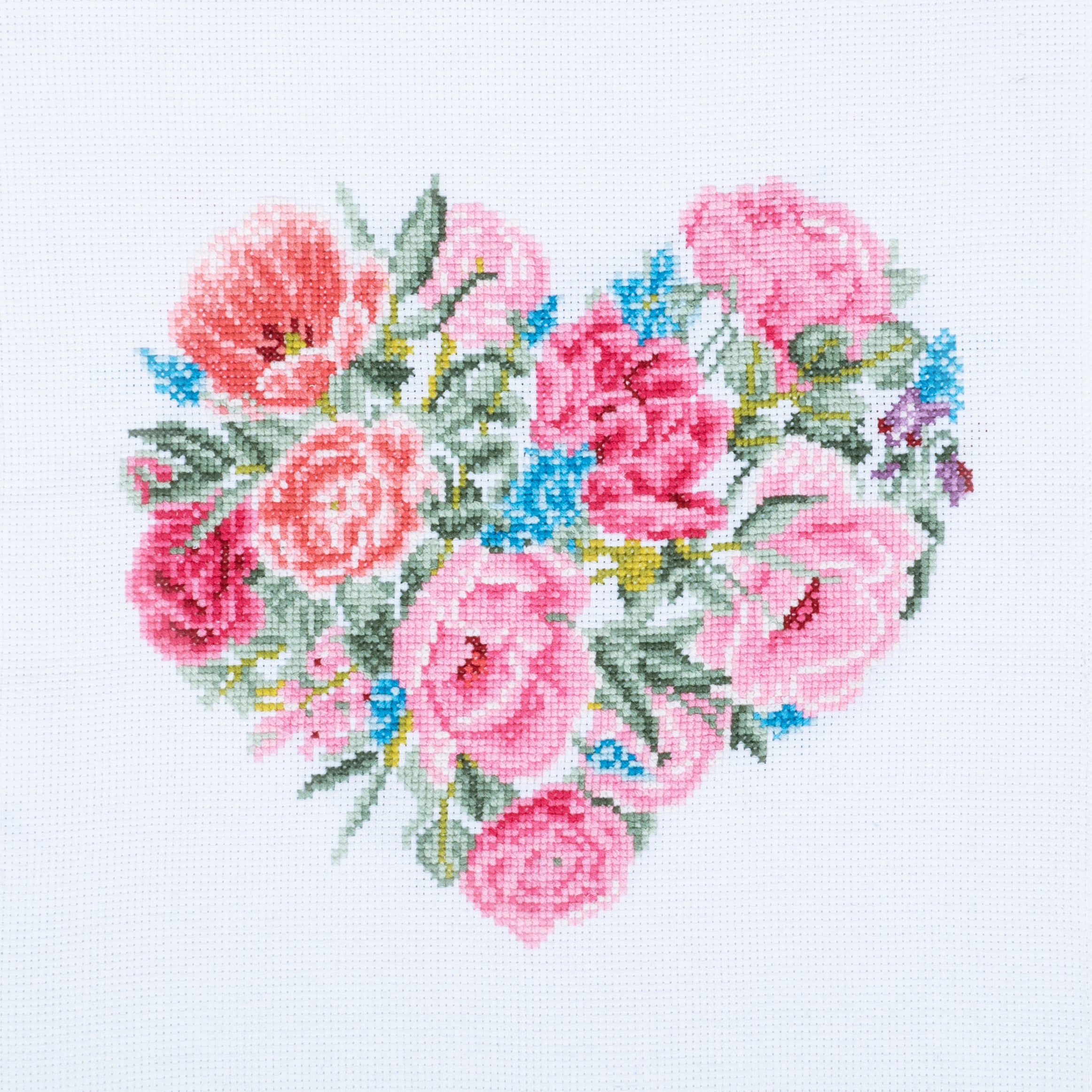 Trimits Counted Cross Stitch Kit Ð Large: Floral Heart, 36x36cm, Includes Aida Fabric, Pre-Sorted Threads, Needle, Personalizing Alphabet, Instructions in English, French, German