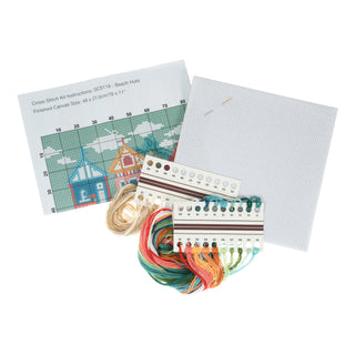 Trimits Counted Cross Stitch Kit Ð Large: Beach Huts, 36x36cm, Includes Aida Fabric, Pre-Sorted Threads, Needle, Personalizing Alphabet, Instructions in English, French, German