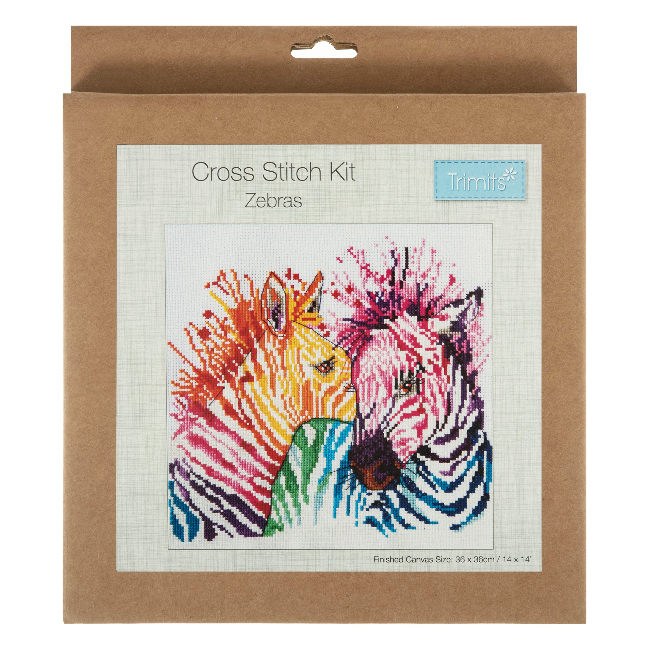 Trimits Counted Cross Stitch Kit Ð Large: Zebras, 36x36cm, Includes Aida Fabric, Pre-Sorted Threads, Needle, Personalizing Alphabet, Instructions in English, French, German