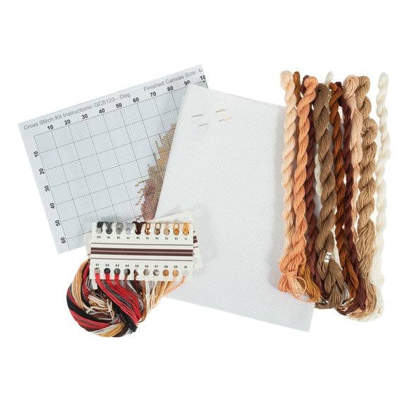 Kit de punto de cruz contado Trimits Ð Grande: Perro, 36 x 36 cm, incluye tela Aida, hilos preclasificados, aguja, alfabeto personalizable, instrucciones en inglés, francés y alemán