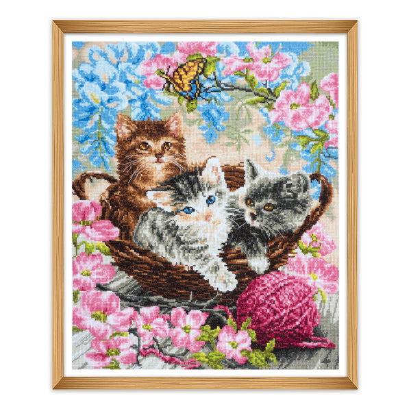 Trimits Counted Cross Stitch Kit Ð Large: Cats, 36x36cm, Includes Aida Fabric, Pre-Sorted Threads, Needle, Personalizing Alphabet, Instructions in English, French, German