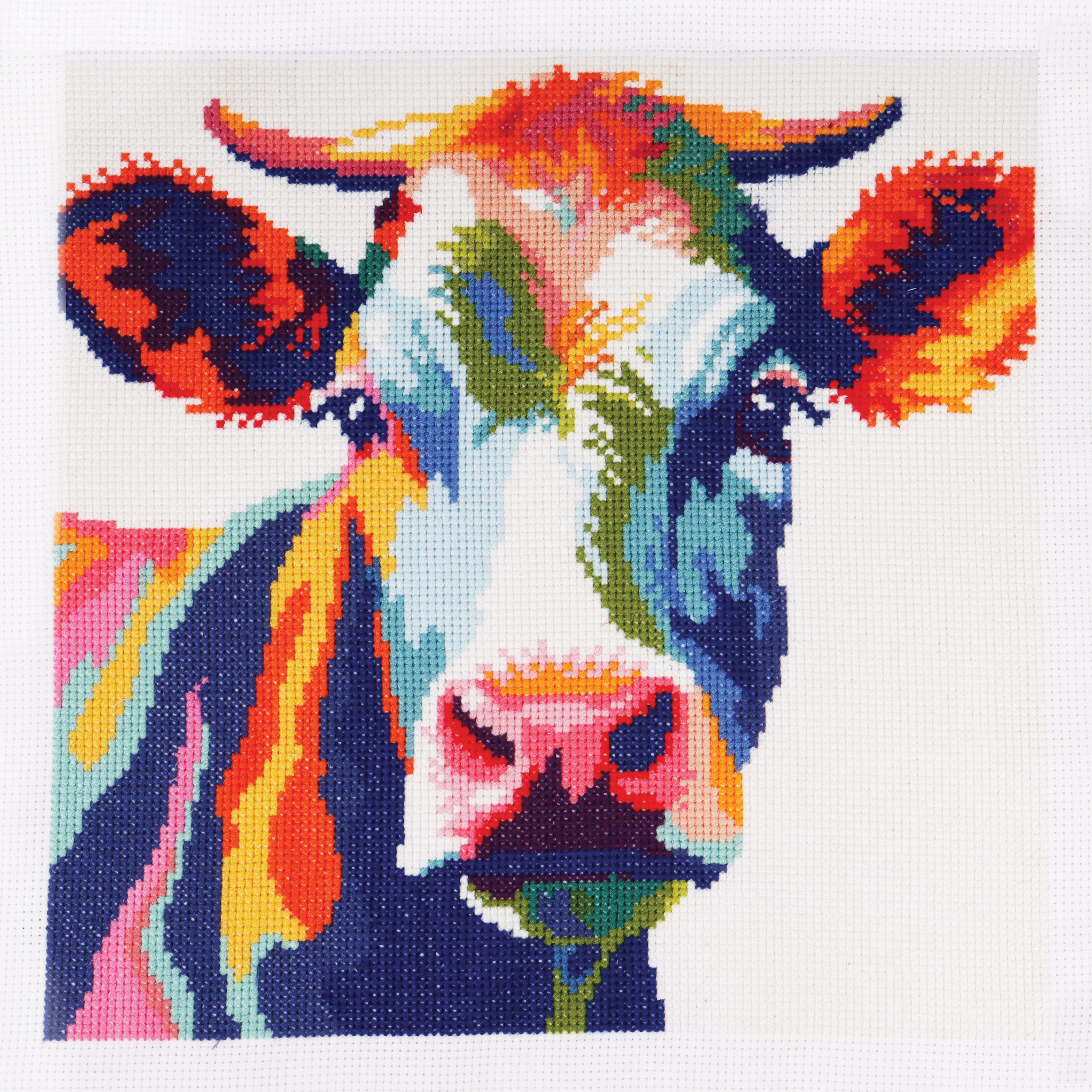 Trimits Counted Cross Stitch Kit Ð Large: Cow, 36x36cm, Includes Aida Fabric, Pre-Sorted Threads, Needle, Personalizing Alphabet, Instructions in English, French, German