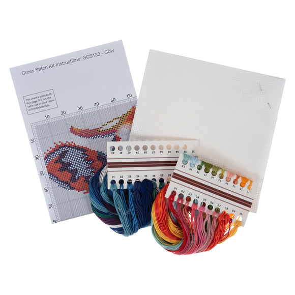 Kit de punto de cruz contado Trimits Ð Grande: Vaca, 36 x 36 cm, incluye tela Aida, hilos preclasificados, aguja, alfabeto personalizable, instrucciones en inglés, francés y alemán