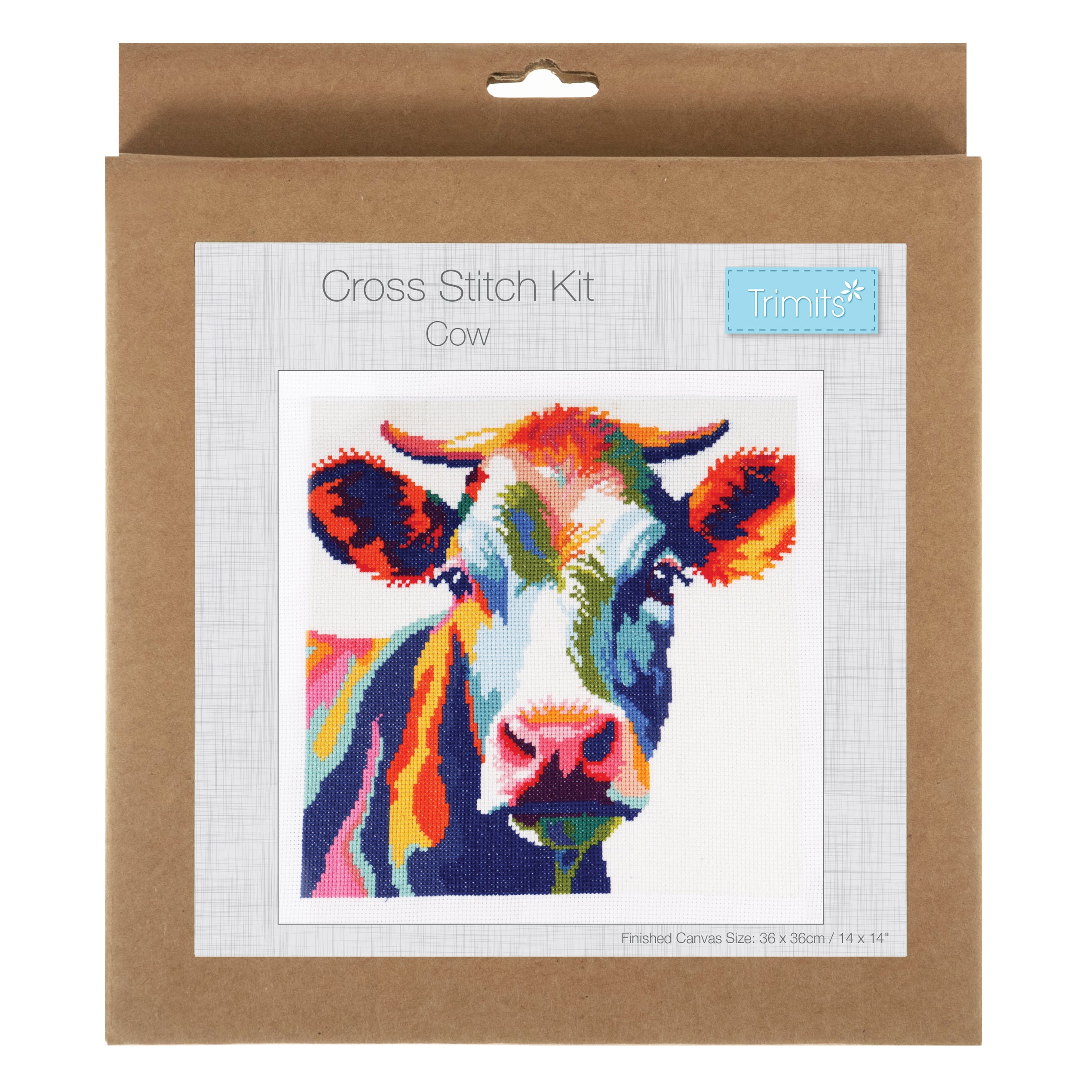 Trimits Counted Cross Stitch Kit Ð Large: Cow, 36x36cm, Includes Aida Fabric, Pre-Sorted Threads, Needle, Personalizing Alphabet, Instructions in English, French, German - 0