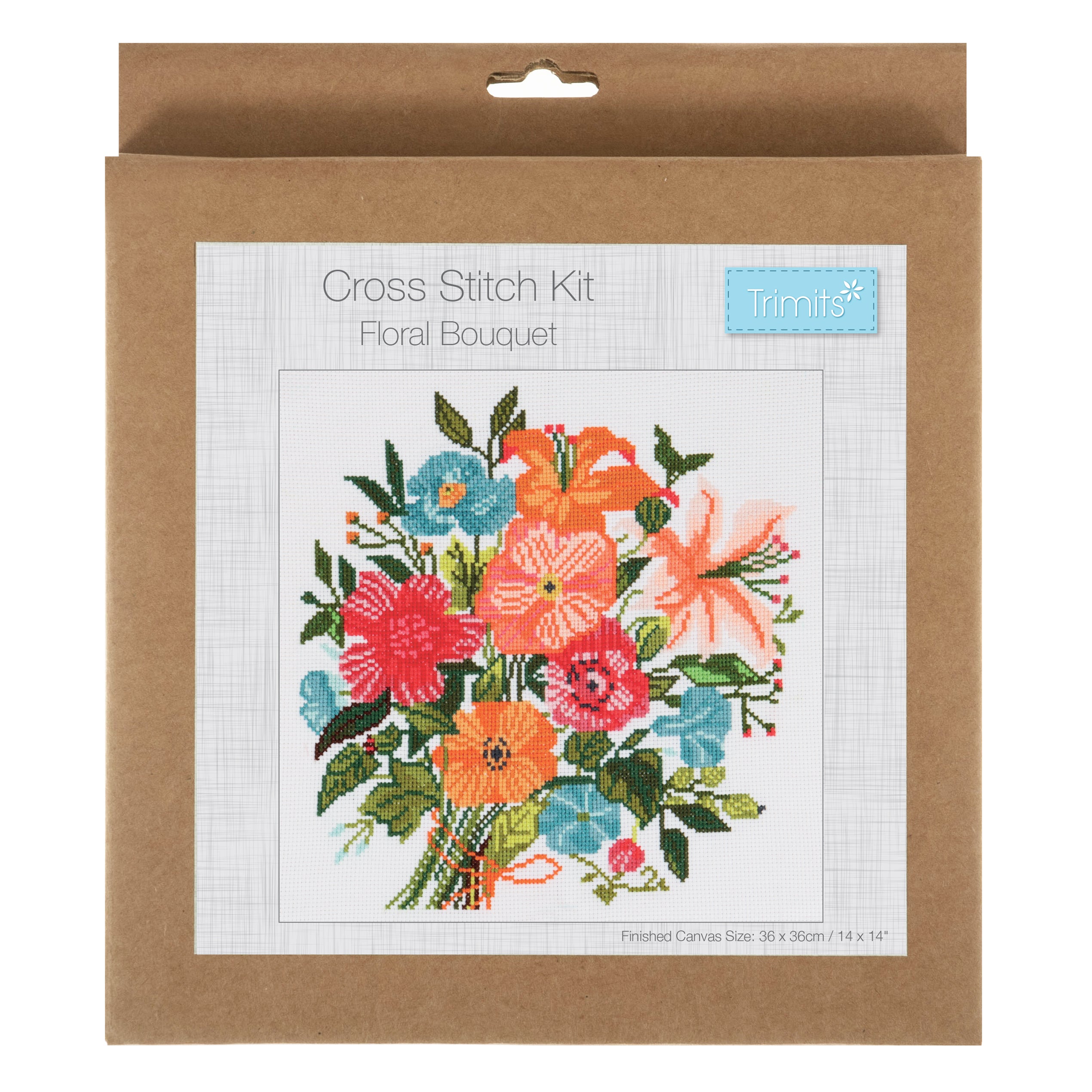 Trimits Counted Cross Stitch Kit Ð Large: Floral Boutique, 36x36cm, Includes Aida Fabric, Pre-Sorted Threads, Needle, Personalizing Alphabet, Instructions in English, French, German