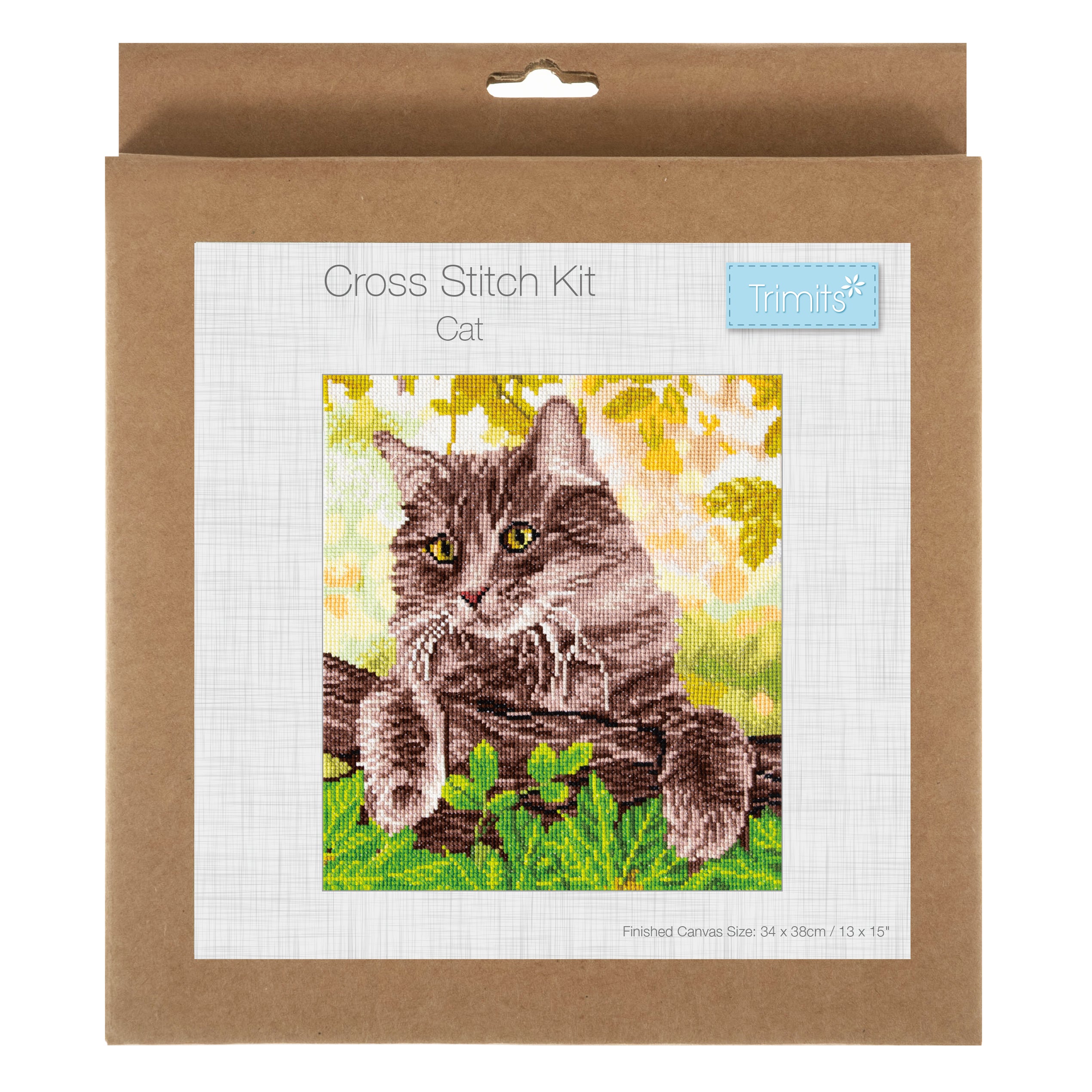 Trimits Counted Cross Stitch Kit Ð Large: Cat, 36x36cm, Includes Aida Fabric, Pre-Sorted Threads, Needle, Personalizing Alphabet, Instructions in English, French, German - 0