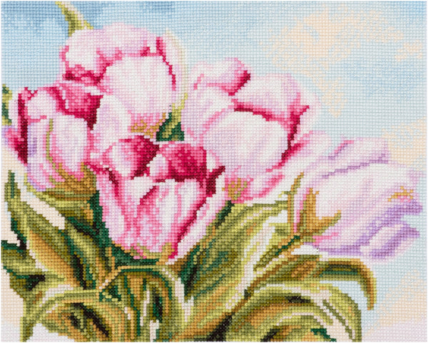 Trimits Counted Cross Stitch Kit Ð Large: Tulip, 36x36cm, Includes Aida Fabric, Pre-Sorted Threads, Needle, Personalizing Alphabet, Instructions in English, French, German