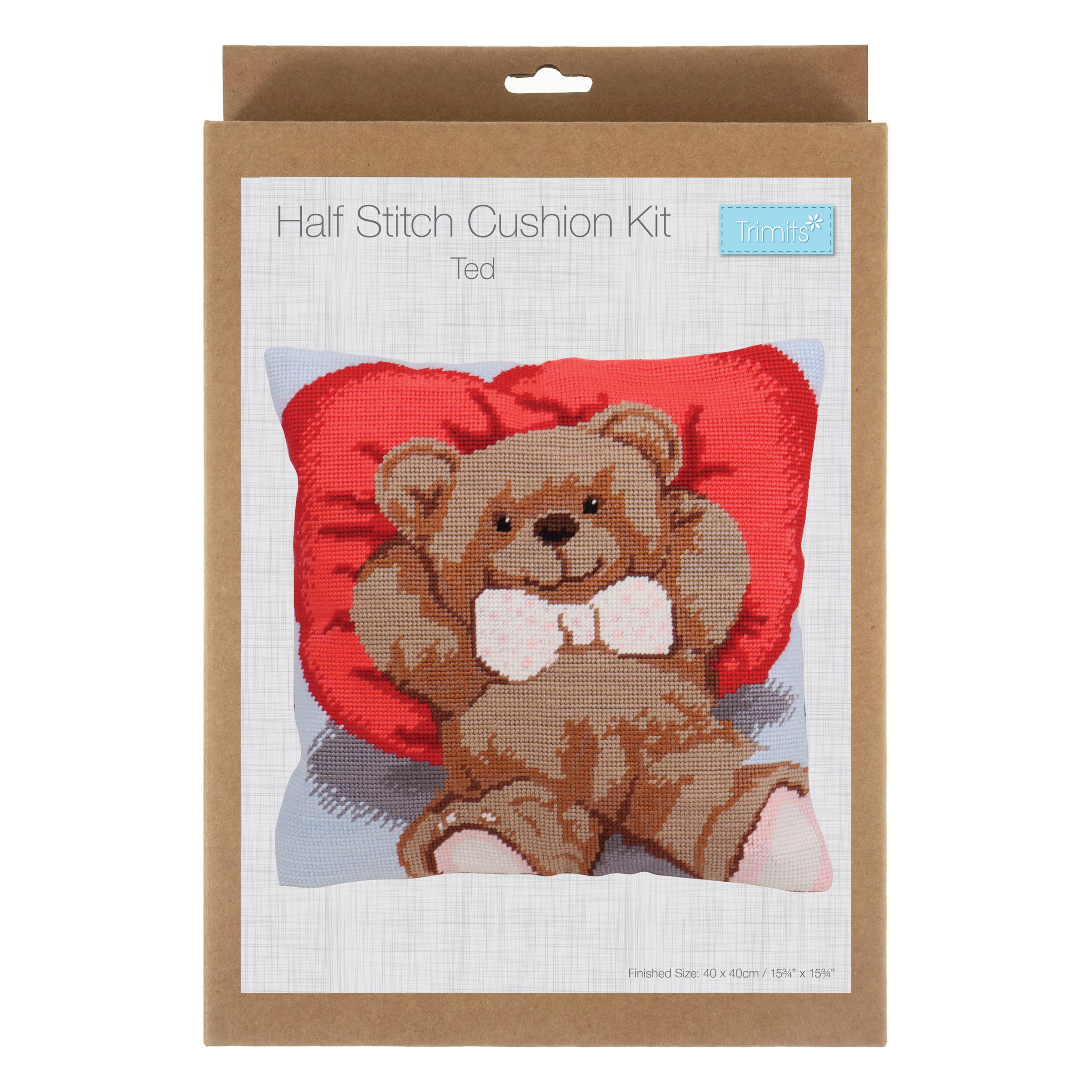 Trimits Half Stitch Tapestry Kit Ð Cushion: Ted, 40x40cm, Includes Pre-Printed Canvas, Acrylic Yarns, Needle, Cushion Back, Instructions in English, French, German