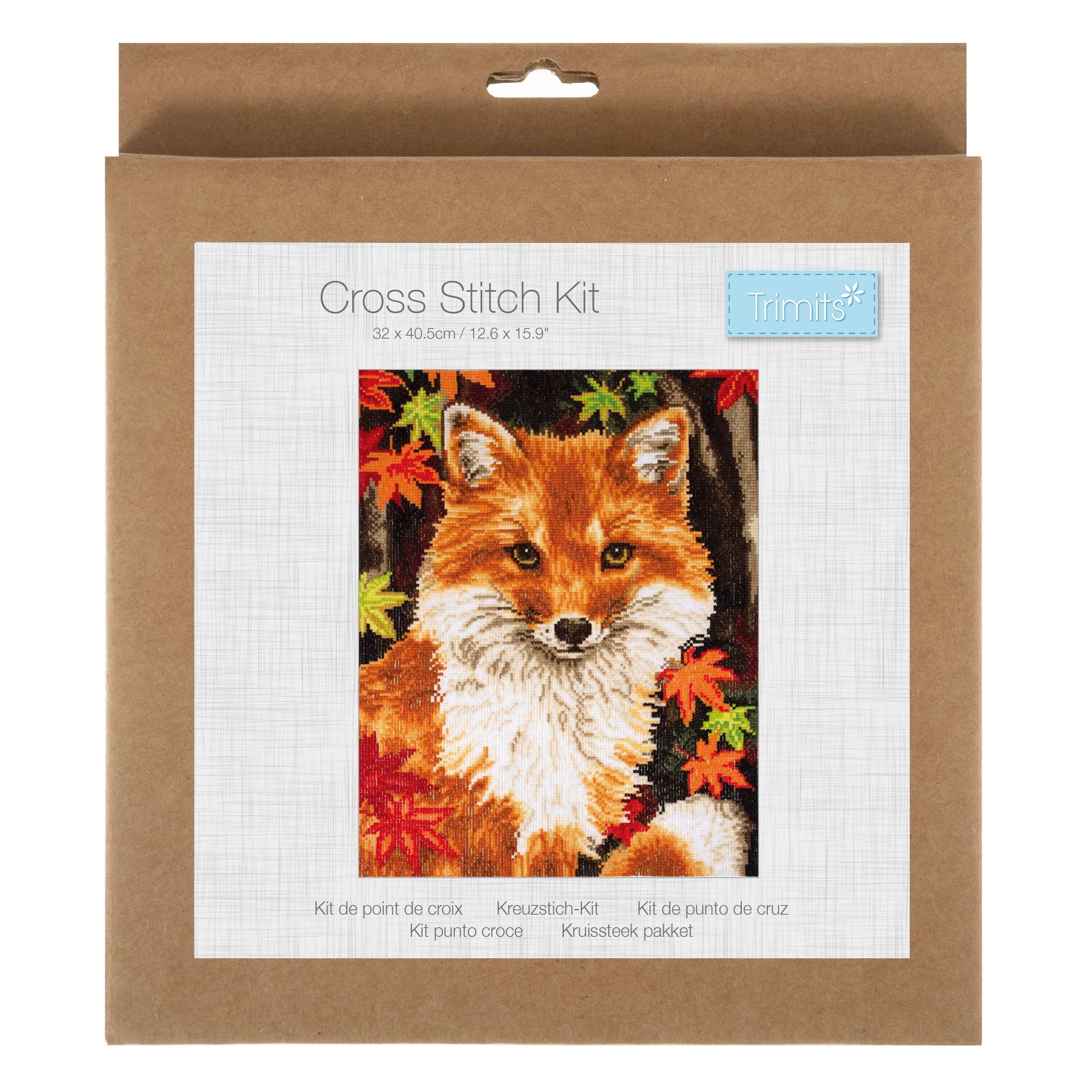 Trimits Counted Cross Stitch Kit Ð Large: Fox, 36x36cm, Includes Aida Fabric, Pre-Sorted Threads, Needle, Personalizing Alphabet, Instructions in English, French, German - 0