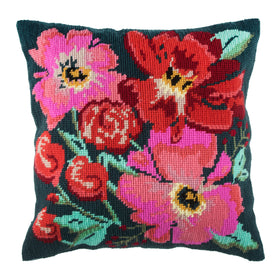 Trimits Half Stitch Tapestry Kit Cushion: Painted Floral, 40x40cm, Includes Pre-Printed Canvas, Acrylic Yarns, Needle, Cushion Back, In...