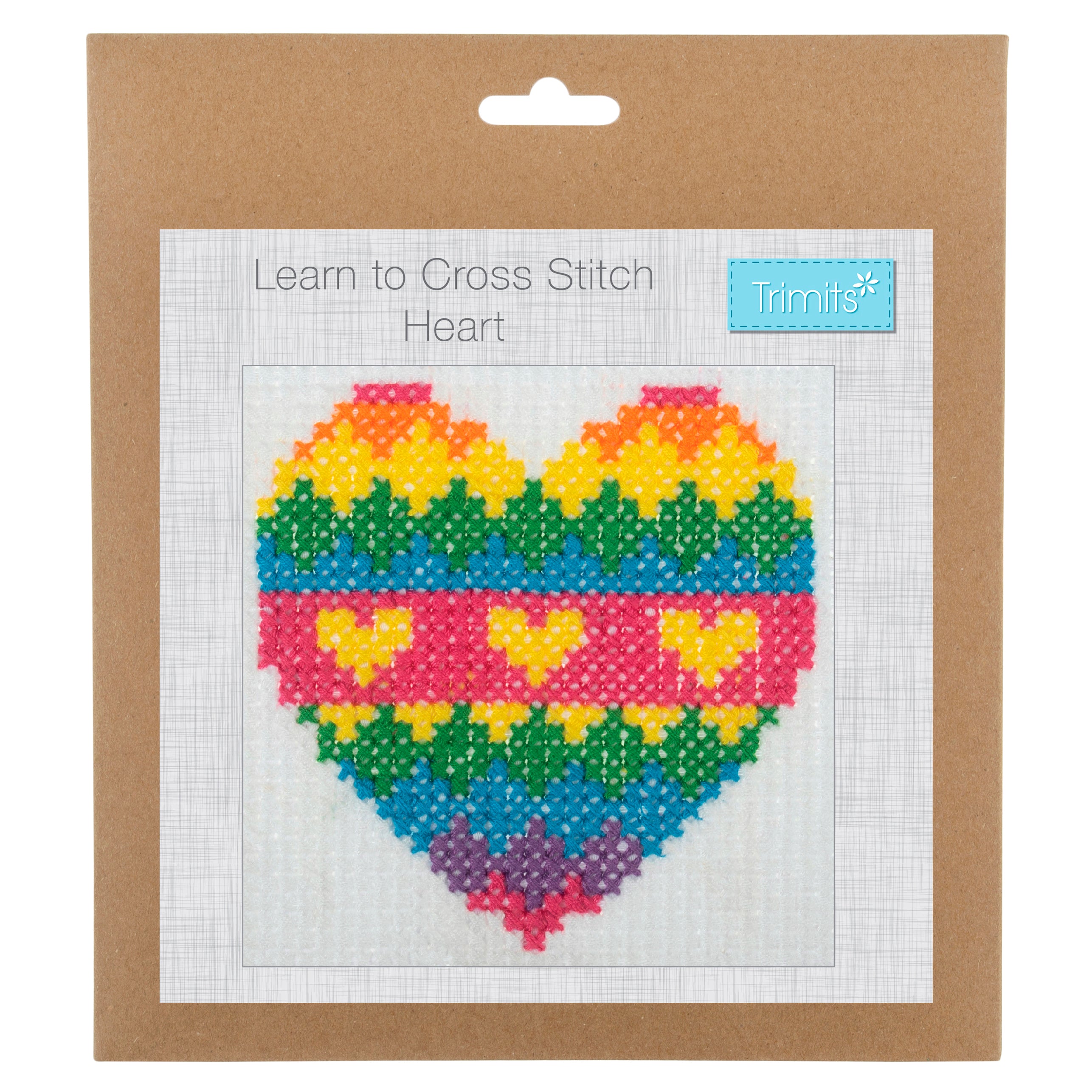 Trimits Counted Cross Stitch Kit Ð Heart, 6-Count Binca Fabric, Includes Pre-Sorted Threads, Needle, Instructions in English, French, German - 0