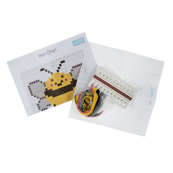 Trimits Counted Cross Stitch Kit Ð Bee, 6-Count Binca Fabric, Includes Pre-Sorted Threads, Needle, Instructions in English, French, German