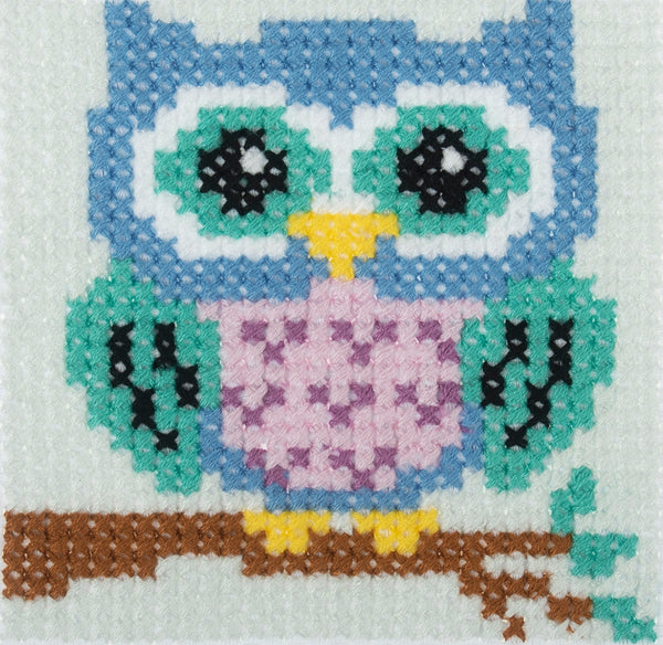 Trimits Counted Cross Stitch Kit Ð Owl, 6-Count Binca Fabric, Includes Pre-Sorted Threads, Needle, Instructions in English, French, German