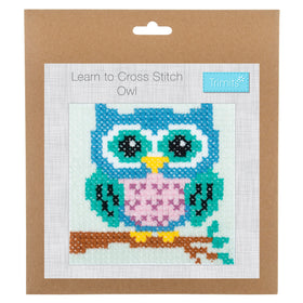 Trimits Counted Cross Stitch Kit Owl, 6-Count Binca Fabric, Includes Pre-Sorted Threads, Needle, Instructions in English, French, German