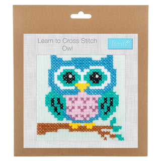 Trimits Counted Cross Stitch Kit Ð Owl, 6-Count Binca Fabric, Includes Pre-Sorted Threads, Needle, Instructions in English, French, German