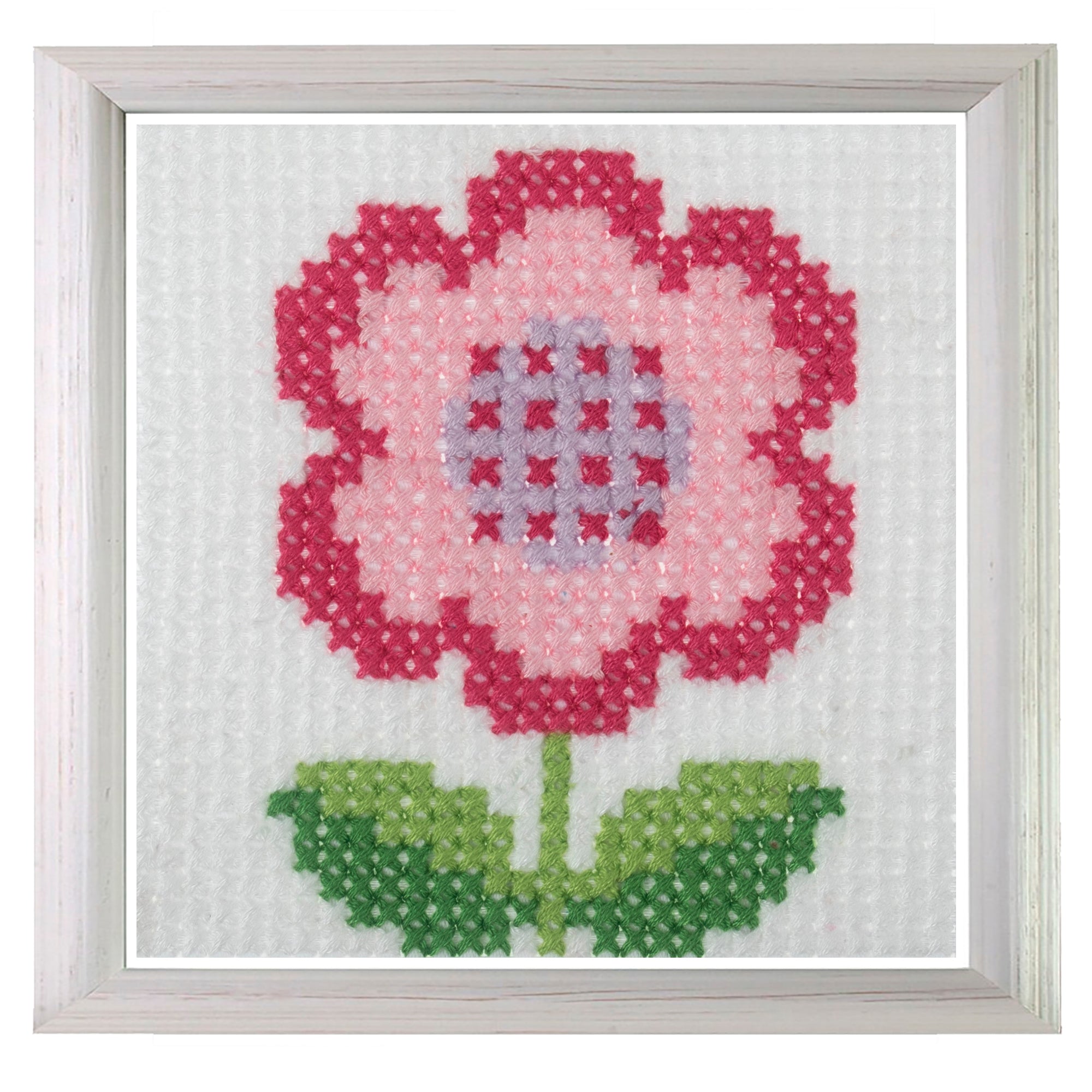 Trimits Counted Cross Stitch Kit Ð Flower, 6-Count Binca Fabric, Includes Pre-Sorted Threads, Needle, Instructions in English, French, German