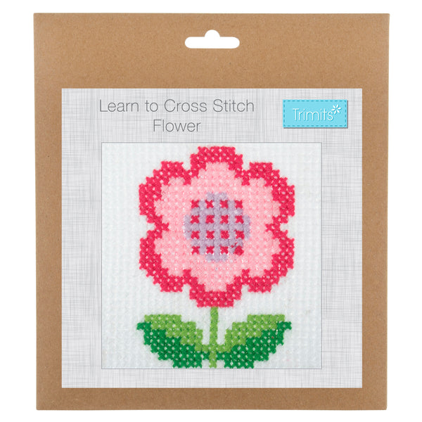 Trimits Counted Cross Stitch Kit Ð Flower, 6-Count Binca Fabric, Includes Pre-Sorted Threads, Needle, Instructions in English, French, German