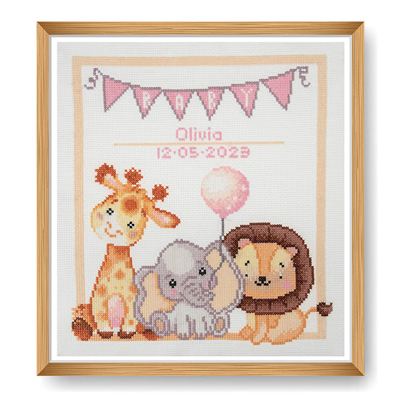 Kit de punto de cruz contado Trimits Ð Grande: Bebé, 36 x 36 cm, incluye tela Aida, hilos preclasificados, aguja, alfabeto personalizable, instrucciones en inglés, francés y alemán