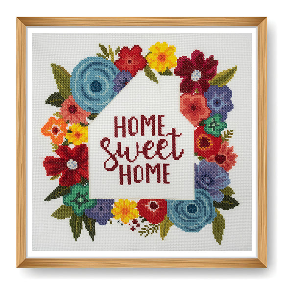 Trimits Counted Cross Stitch Kit Ð Large: Home Sweet Home, 36x36cm, Includes Aida Fabric, Pre-Sorted Threads, Needle, Personalizing Alphabet, Instructions in English, French, German