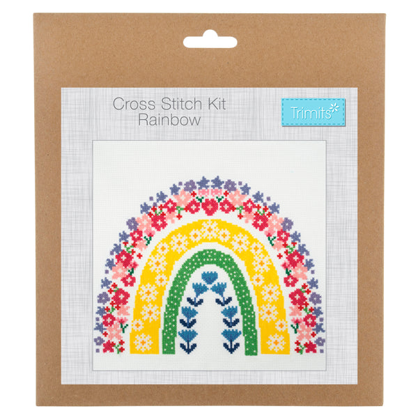 Trimits Counted Cross Stitch Kit Ð Large: Rainbow, 36x36cm, Includes Aida Fabric, Pre-Sorted Threads, Needle, Personalizing Alphabet, Instructions in English, French, German