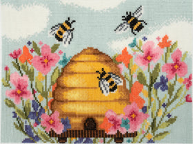 Trimits Counted Cross Stitch Kit Large: Modern Bee, 36x36cm, Includes Aida Fabric, Pre-Sorted Threads, Needle, Personalizing Alphabet,...