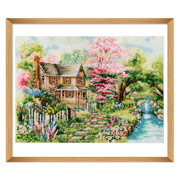 Trimits Printed Cross Stitch Kit Ð Large: Summer View, 11-Count Aida Fabric, Includes Pre-Sorted Threads, Needle, Instructions in EN, FR, DE, ES, IT, NL