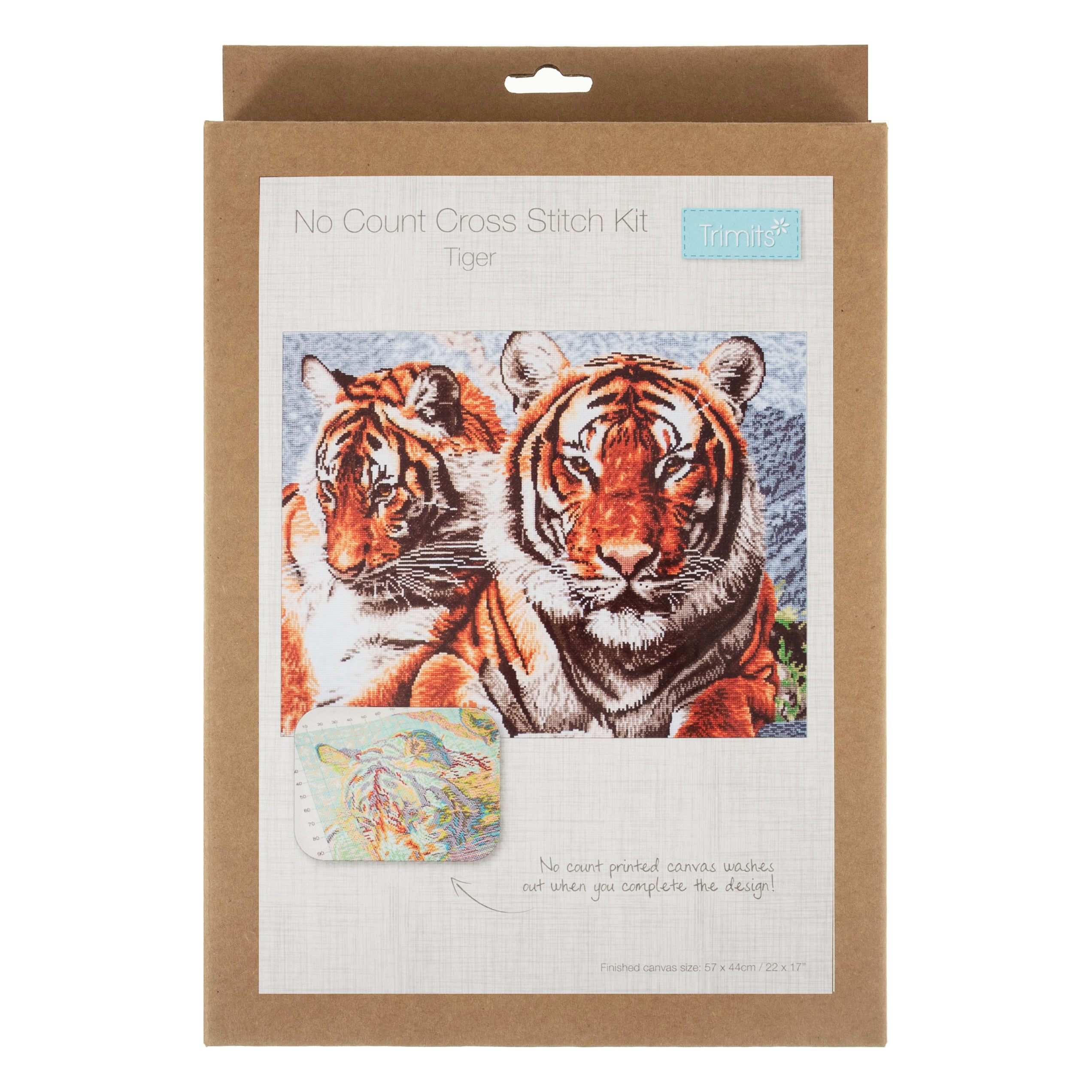 Trimits Printed Cross Stitch Kit Ð Extra Large: Tiger, 14-Count Aida Fabric, Includes Pre-Sorted Threads, Needle, Instructions in EN, FR, DE, ES, IT, NL