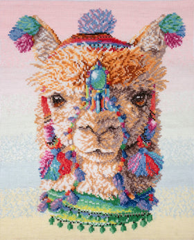 Trimits Printed Cross Stitch Kit Large: Llama, 11-Count Aida Fabric, Includes Pre-Sorted Threads, Needle, Instructions in EN, FR, DE, E...