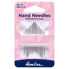 Hemline Hand Sewing Needles: Embroidery/Crewel: 16 Pieces - Hand-Sewing Needles