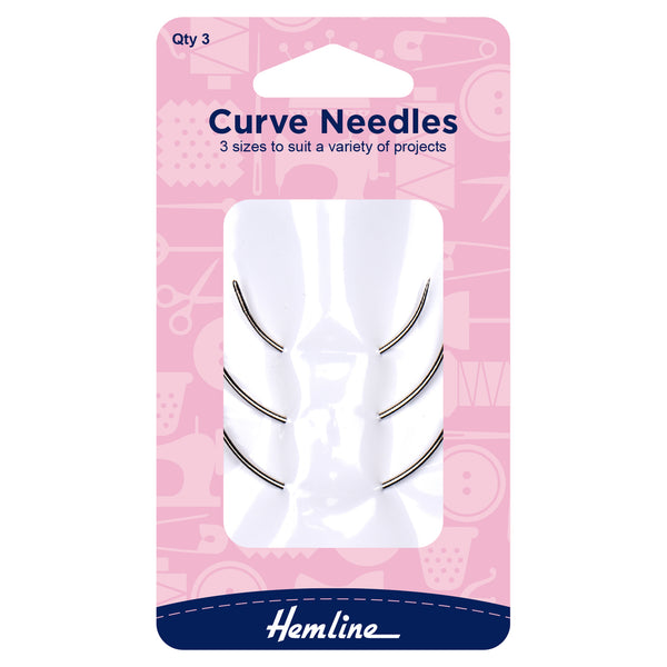 Hemline Hand Sewing Needles: Curved Set: 3 Pieces