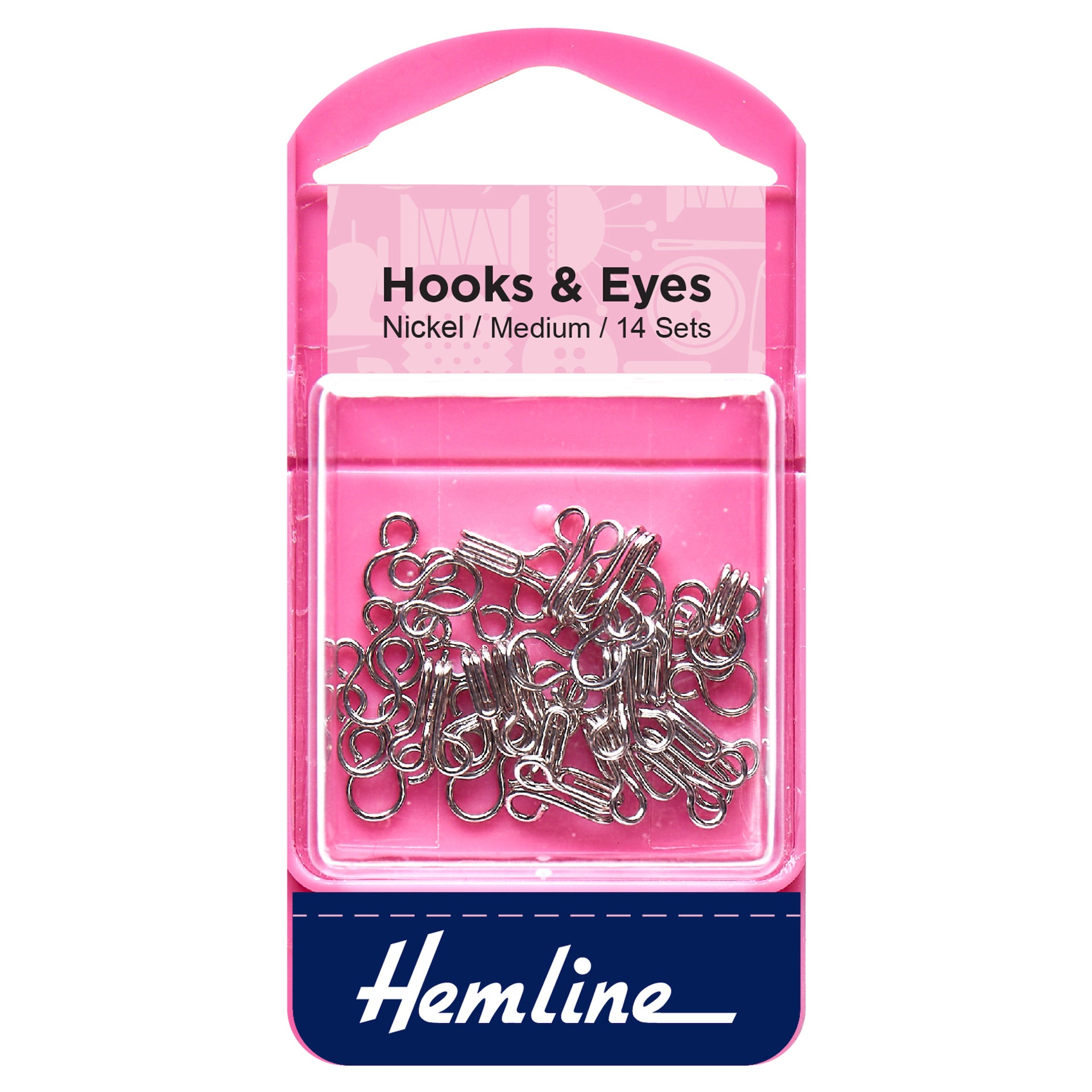 Hemline Hooks and Eyes: Nickel: 14 Sets