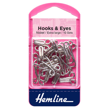 Hemline Hooks and Eyes: Nickel: Size 9: 10 Sets
