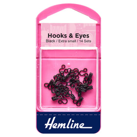 Hemline Hook and Eyes: Black: 14 Sets - Hooks and Eyes