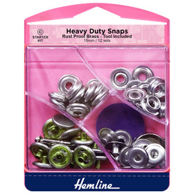 Hemline Heavy Duty Snaps: Nickel: 15mm: 12 sets